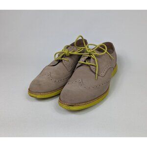 Cole Haan Shoes Womens 8B LunarGrand Wingtip Tan Suede Lime Oxford Derby Career